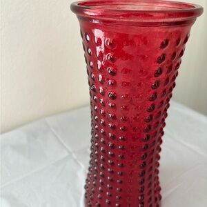 Vintage Degenhart Ruby Red Hobnail Glass Vase / Tall Textured Decorative Vase